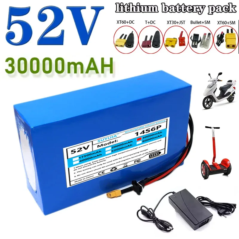 

New 52V 20A 18650 14S6P 30Ah Lithium Battery Pack, Built-in 30A Balanced BMS 0-1500W High Power Electric Tool, Backup Battery