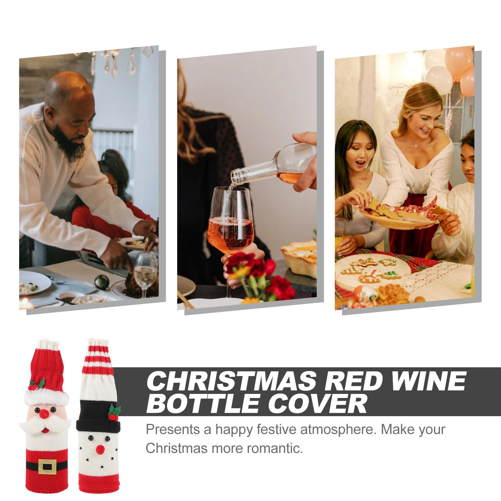 

2Sets Christmas Wine Bottle Cover Apron Hat Fabric Xmas Party Ornament Santa Snowman Design Christmas Wine Bottle Apron