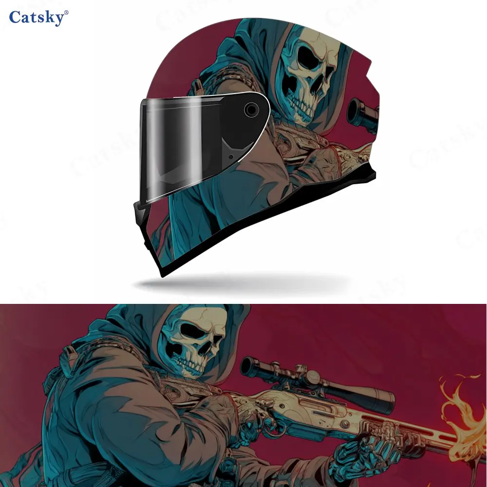 

Cyber Cool Skeleton Gunman Full helmet Wrap Sticker Motorcycle helmet Racing graphic Decal Vinyl wrap helmet decal