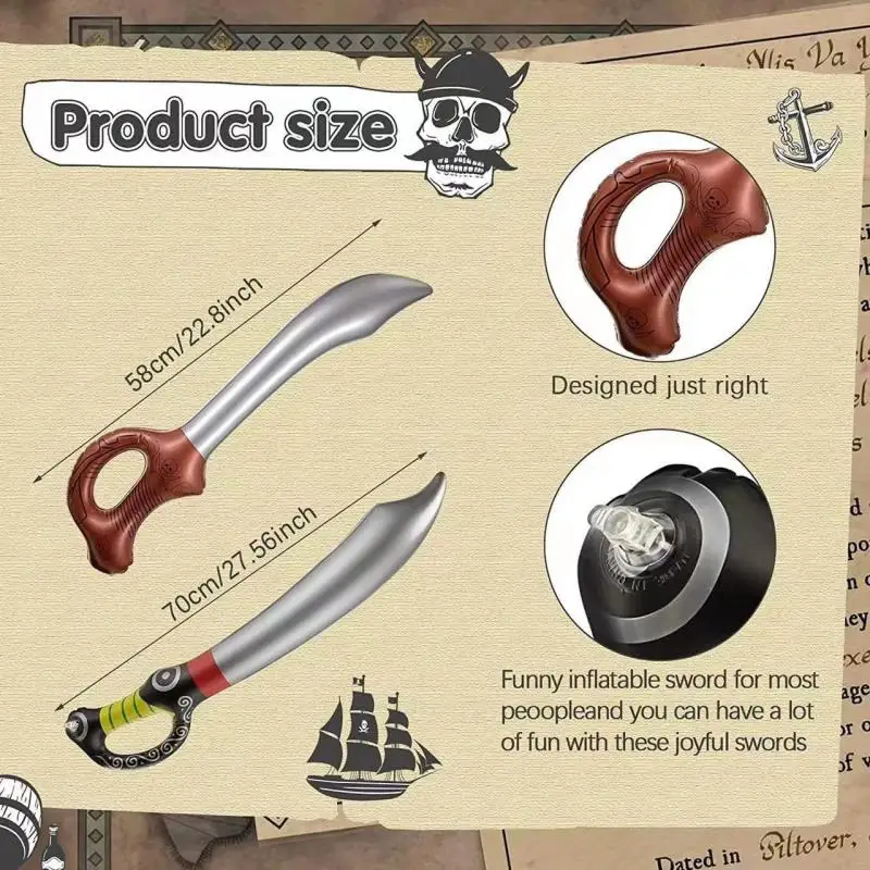 Hot-selling Funny Inflatable Pirate Swords Halloween Birthday Toy Sword Inflated Simulation Knife Swimming Cosplay Stage Prop