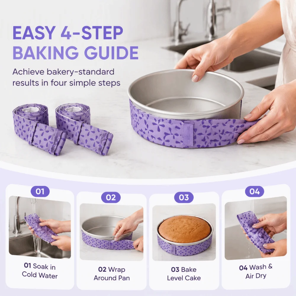 4pcs Heat Resistant Baking Tray Strips Thick Cotton Reusable Cake Strips for Even Baking Hand Washable Super Absorbent