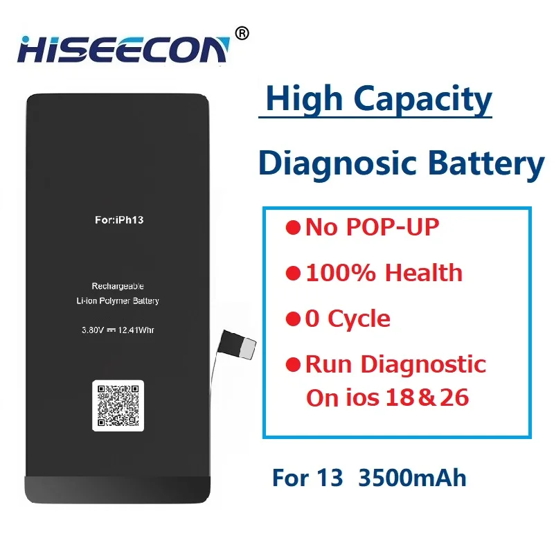 بطارية تشخيصية عالية السعة 100% صحية بدون نافذة منبثقة 0 دورة تشخيصها على IOS 18 26 لهاتف Iphone 13 14 15 Pro Max