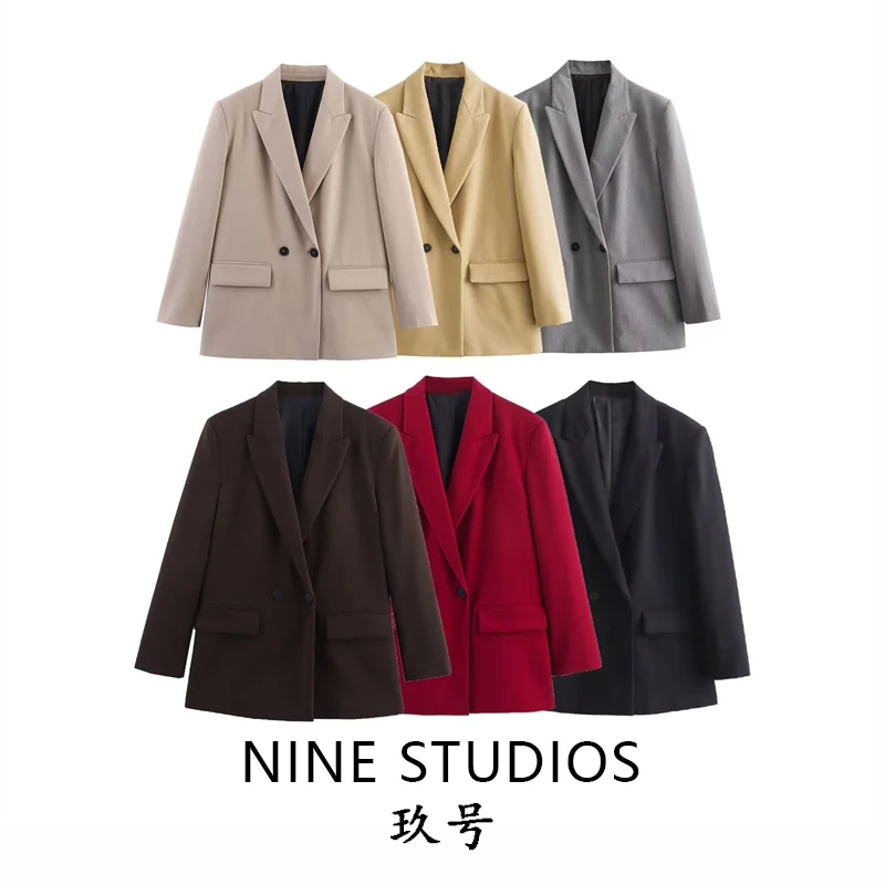 

NINE ZA женский повседневный двубортный костюм на заказ Jaet однотонный свободный крой в европейском стиле из полиэстера летняя мода