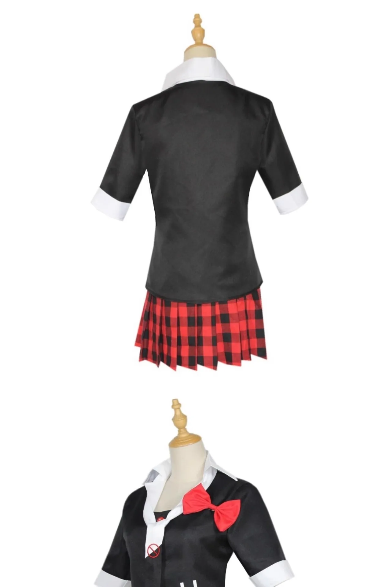 Anime-Spiel Danganronpa, Cosplay-Kostüm, Enoshima Junko Uniform, Café-Arbeitskleidung, kurzer Rock, Monokuma-Kopfbedeckung – Detail 8