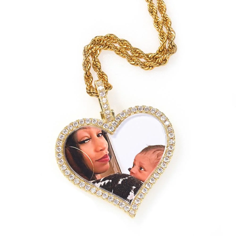 Uwin Custom Photo Necklace Heart Men Charm HipHop Bling Iced Out Jewelry Solid back For Gift Tennis Chain