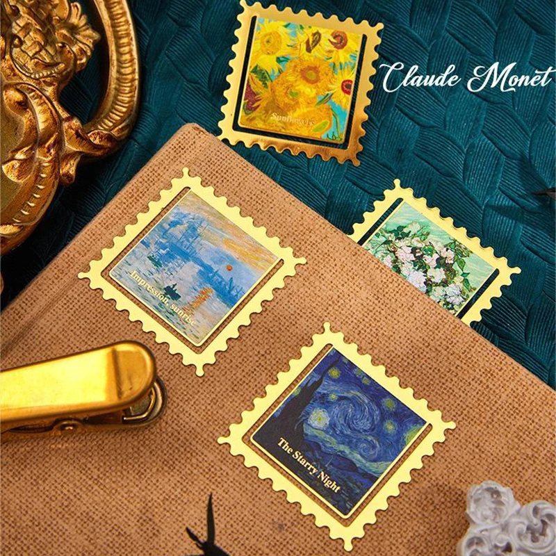 Vintage Van Gogh Painting Golden Metal Bookmark Square Wavy Border Shape Bookmark For Writers Teachers Friends Book Lovers Gifts