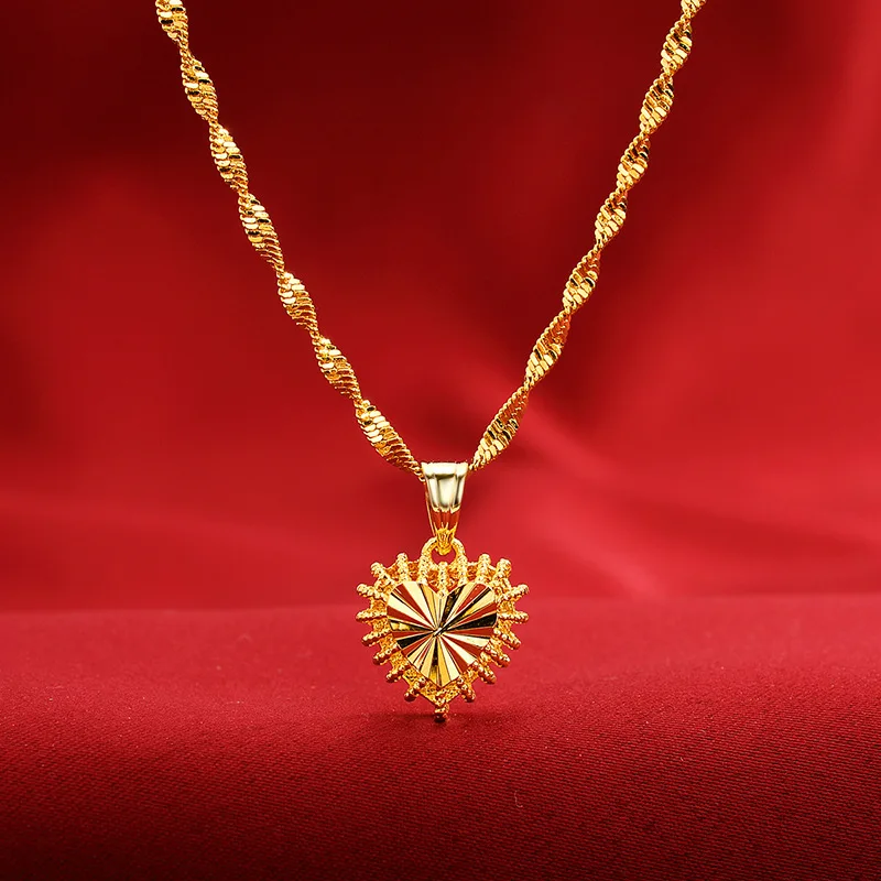 

Boutique AU999 gold ladies water wave necklace pendant love 24K pure gold chain clavicle chain female large gold chain jewelry