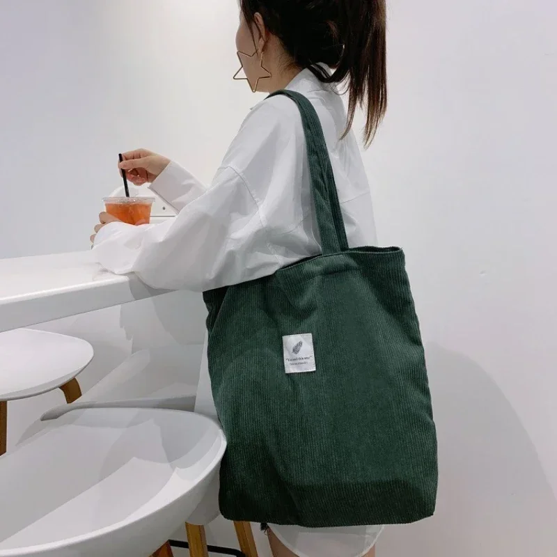 Corduroy Bag Handbags for Women Shoulder Bags Female Soft Solid Color Storage Reusable Girls Large Capacity Shopper Totes Bag