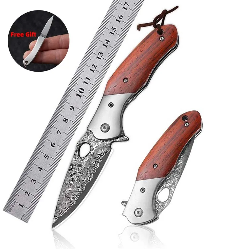 

EDC knife Outdoor tool knives Damascus steel Folding knives High hardness Handmade knife Yellow sandalwood handle
