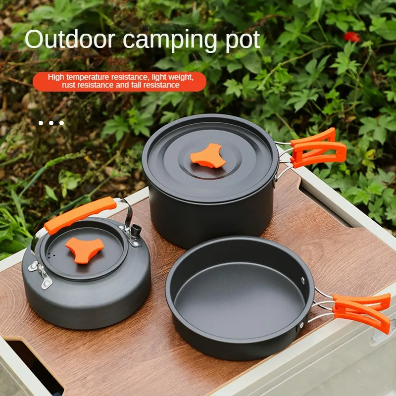 Camping Cookware Set Aluminum Portable Outdoor Tableware Cookset Cooking Kit Pan Bowl Kettle Pot Hiking BBQ Picnic Equipment