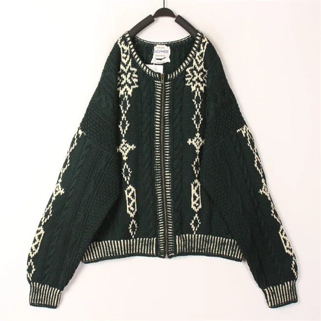 

Винтажный осенне-зимний вязаный шерстяной свитер ручной работы для женщин, кардиган с ажурным узором, длинными рукавами, утолщенный, в повседневном стиле