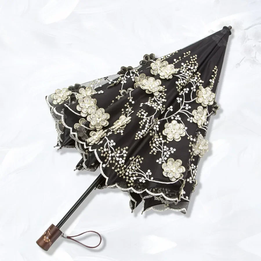 

Women Umbrella Parasol Outdoor Black Lace Uv Rain Umbrella Girl Visor Big Luxury Ultra Light Double Layer Sword Paraplu Tent