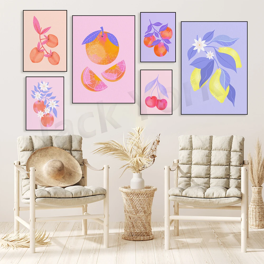 Lemon Branch,Pastel Peaches,Peach Art Print, Pastel Home Decor, Scandi Aesthetic, Pastel Aesthetic, Colourful Wall Decor
