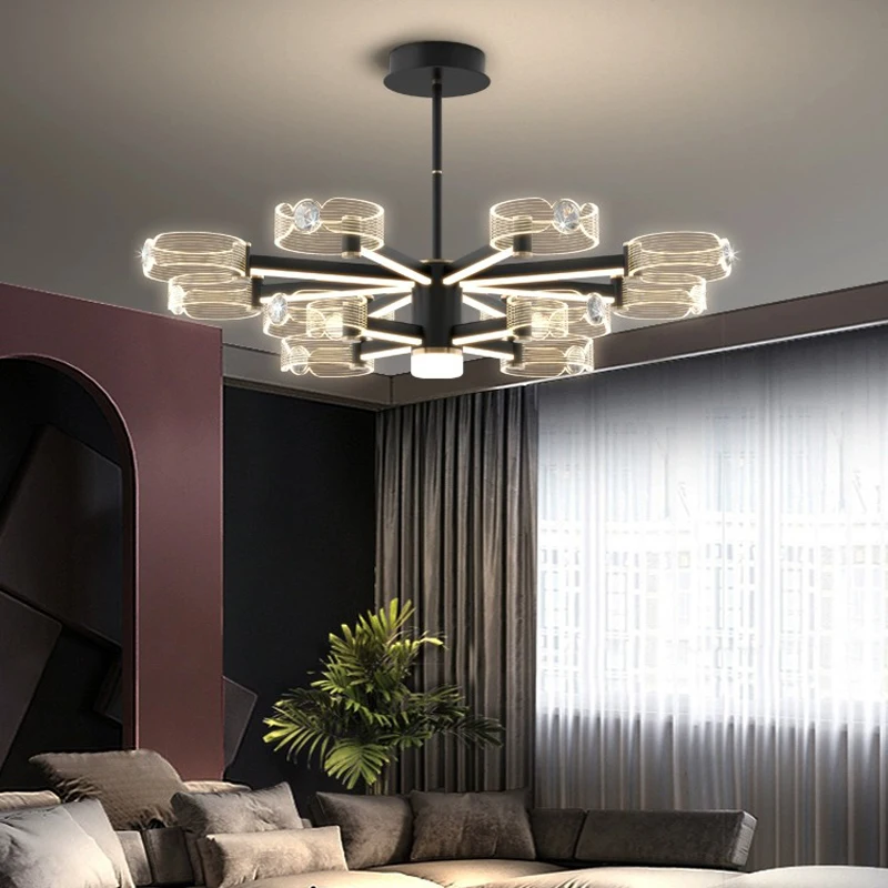 

BOSSEN Simple modern acrylic chandelier diamond ring modelling high translucent LED living room dining room chandelier.