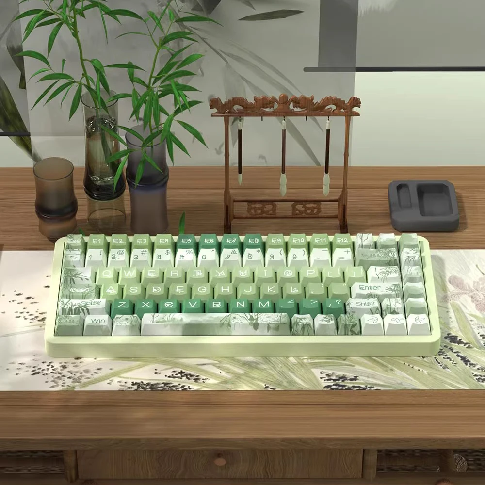 158 Keys Bamboo Forest Ink Keycaps Cherry Profile Green Key Cap PBT Dye Sublimation Keycap For MX Switch Mechanical Keyboard