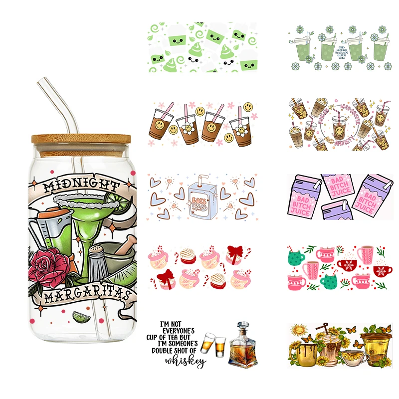 LETOP 1PCS Milk Coffee Drink Custom 16Oz Wraps Uv Dtf Cup Wrap Transfers Dog Mom Decals For Glass Cups