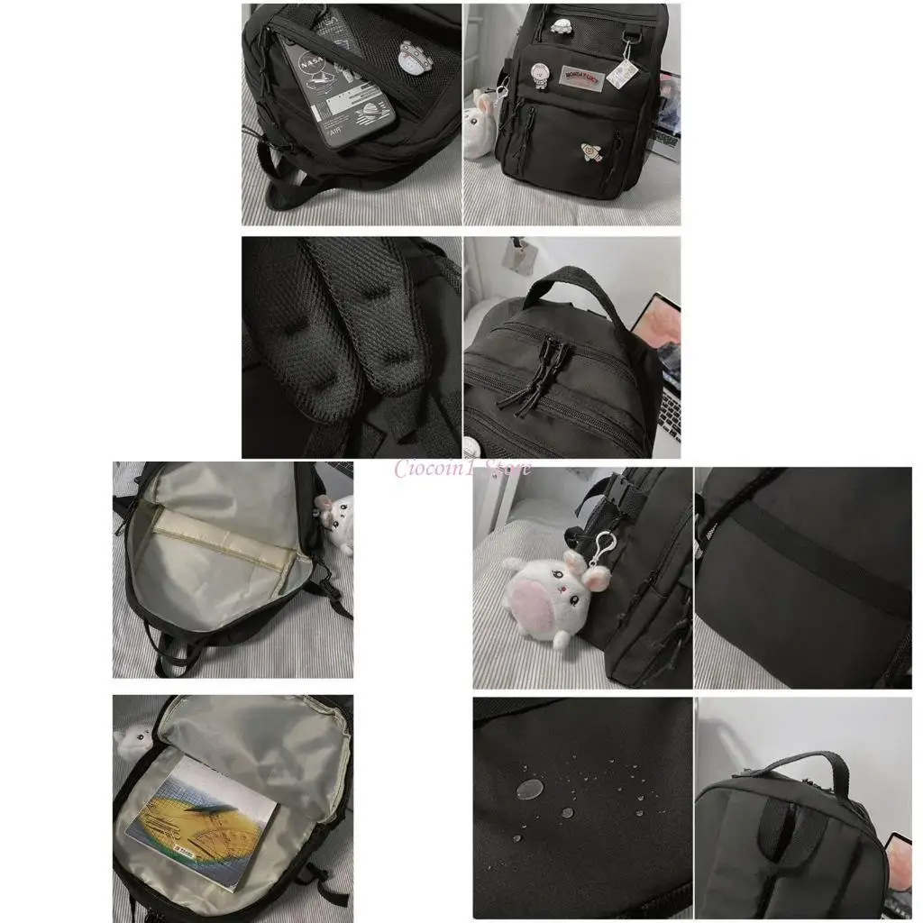 

Y1UB Backpack with Pendant Nylon School Bag for College Teenagers Youth Rucksack Student Casual Daypack Female Bookbag