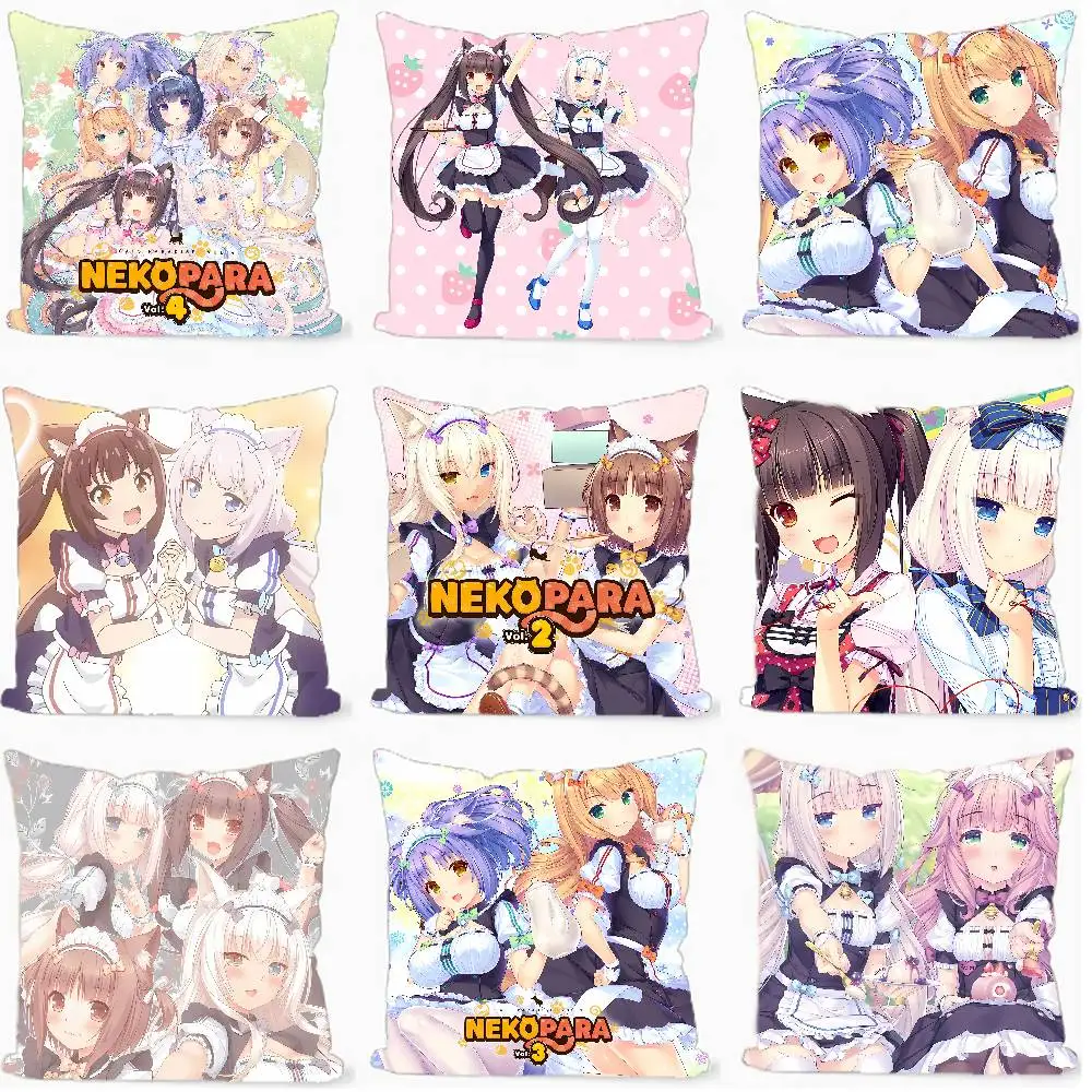 Anime Cute N-Nekopara Cushion Cover Soft Decorative Square Cushion Covers 45x45cm Pillowcases For Sofa Couch Bedroom