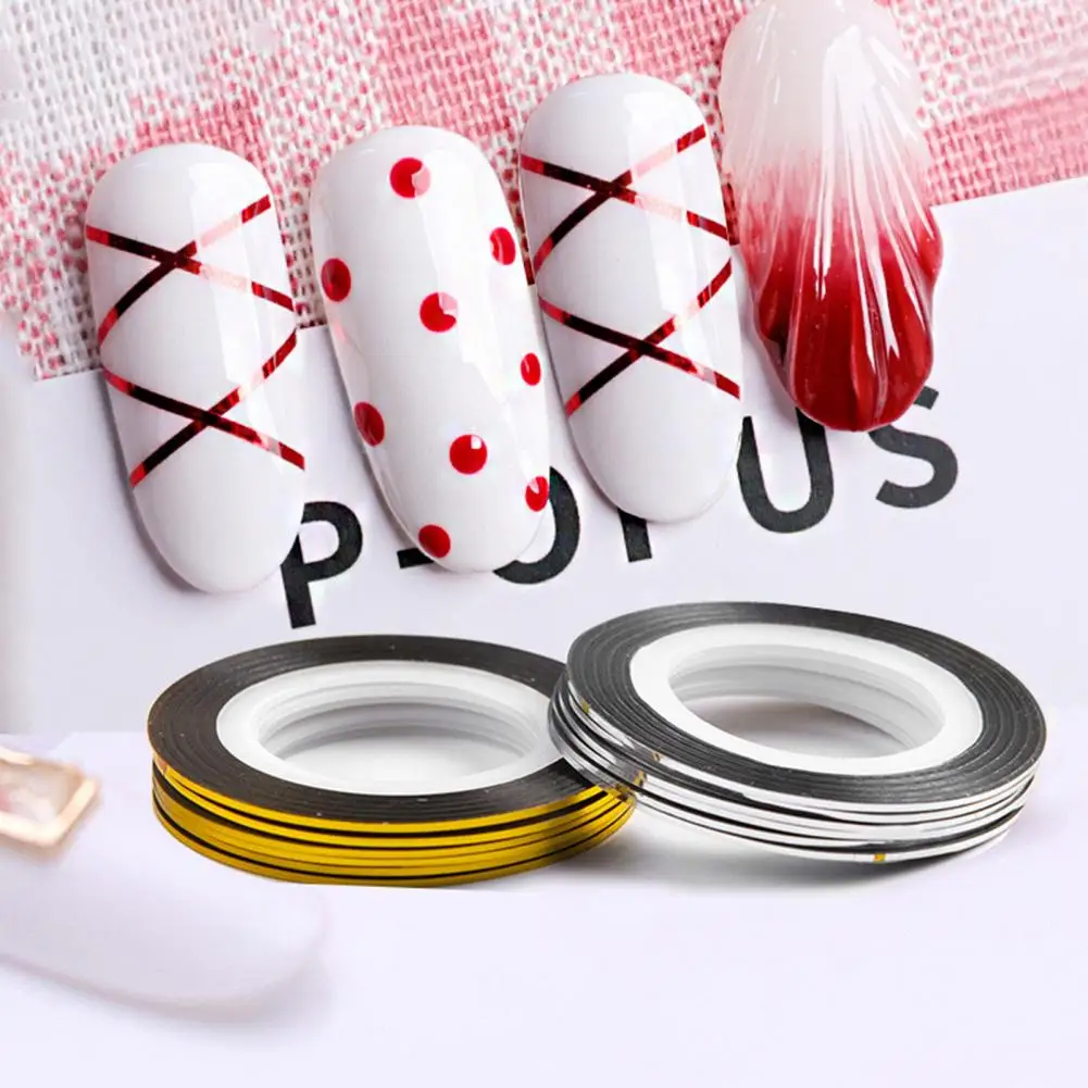 Portable 10Pcs Stylish Manicure Gold Silver Color Thread Luxury Nail Accessories Thin   for Girl