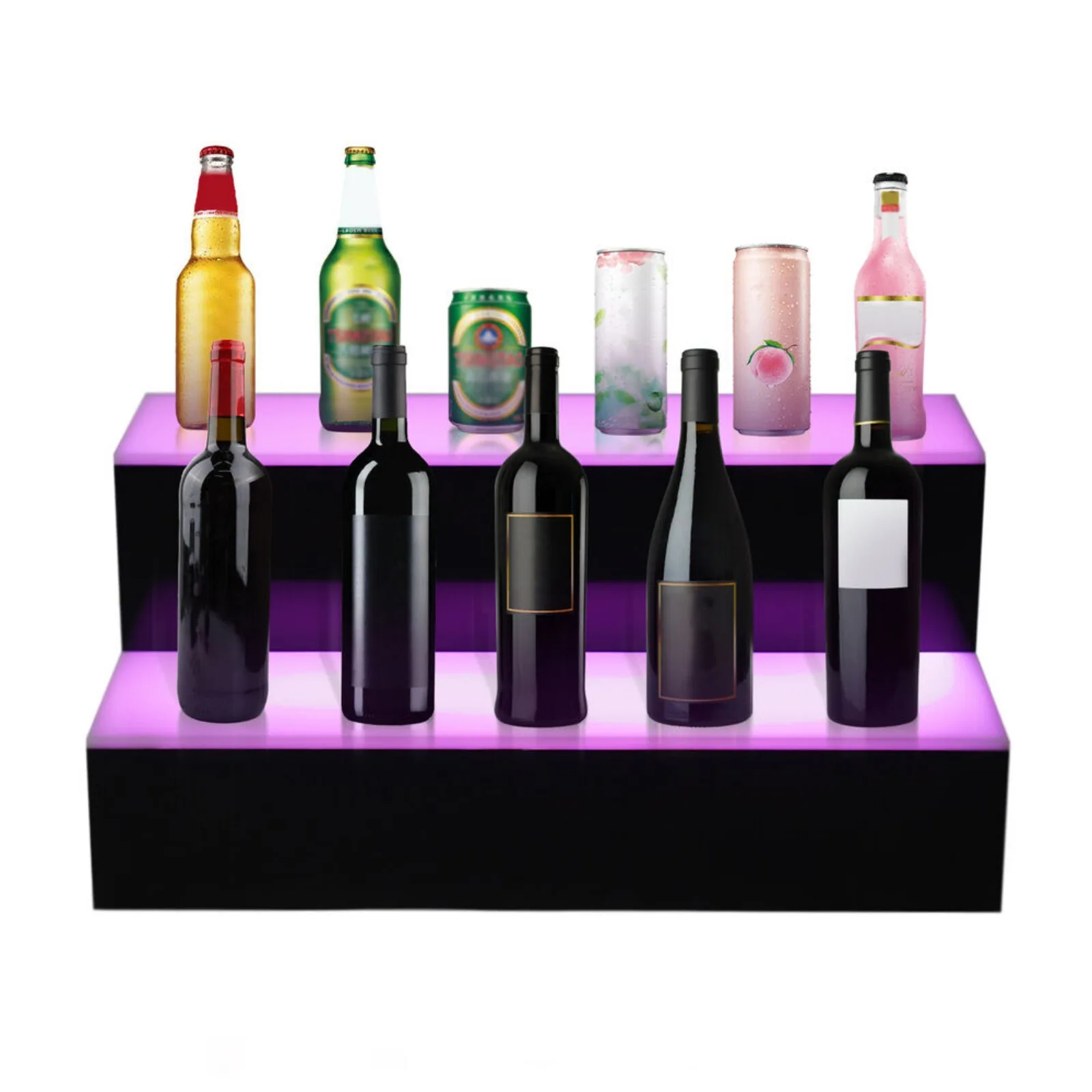 US 2 Tier Step - LED Lighted Back Bar Liquor Bottle Shelf Glowing Display Stand NEW