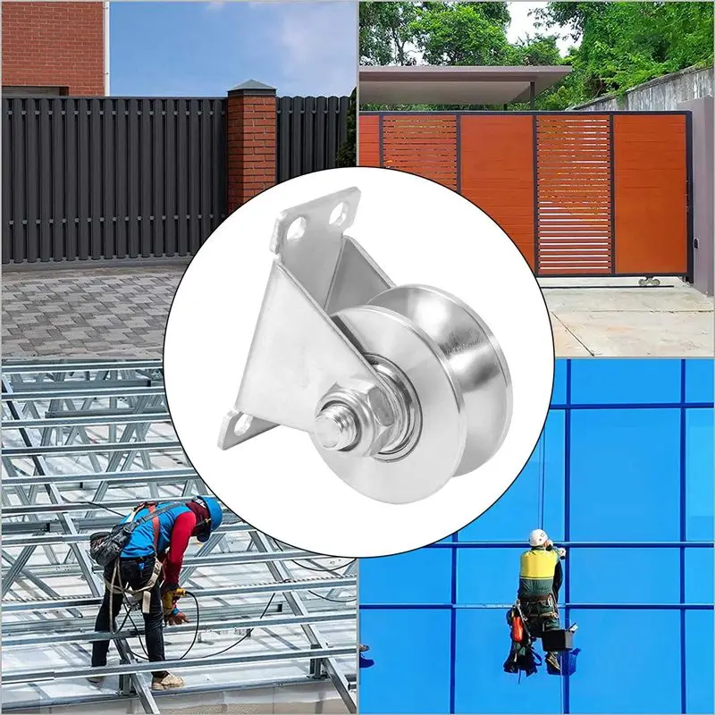 ABKJ-1Pack U-Type Stainless Steel Pulley Block Mute Bearings Groove Sliding Roller Track Wheel