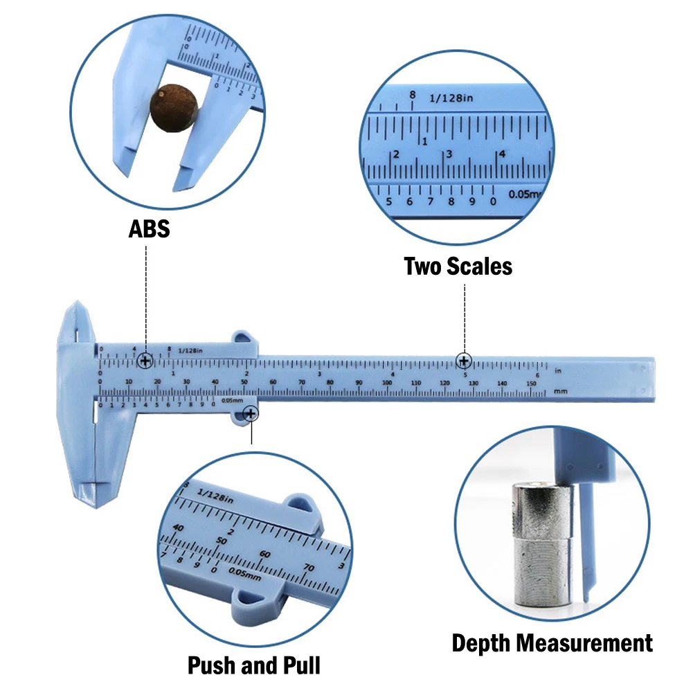 0–150 mm Doppelmaßstab, Kunststoff-Messschieber, Mikrometer, Messlineal, Innendurchmesser, Tiefenmesser – Detail 7