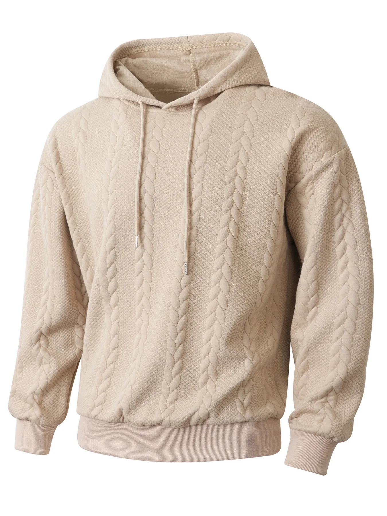 Herren Zweiteiliges Set aus Jacquard-Stoff: Kapuzenpullover mit Kordelzug und Weite Hose, Weiche Freizeitkleidung für Zuhause, Vielseitige Alltagskleidung für Männer – Detail 5