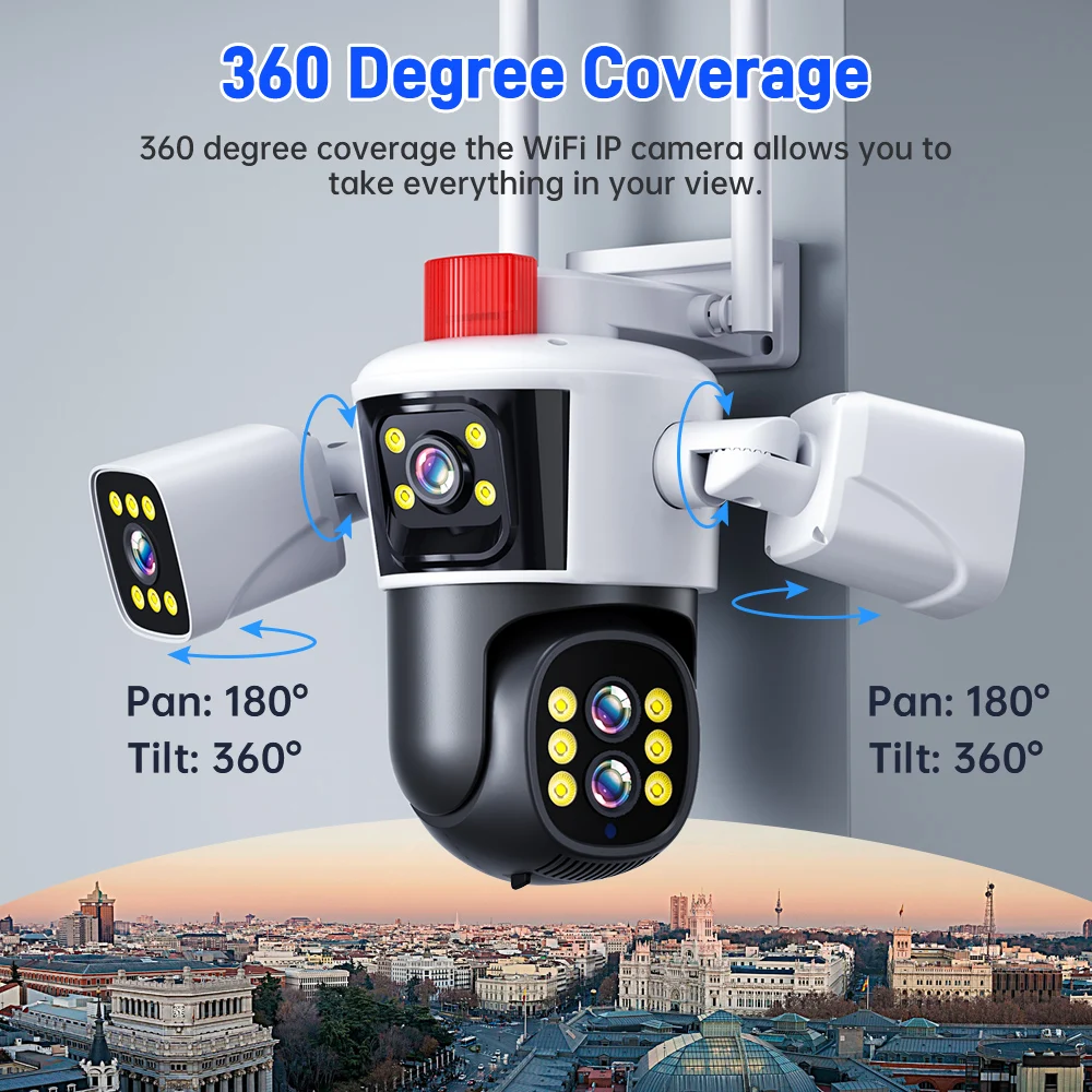 8K WiFi IP Camera 10X Zoom Outdoor 6K Four Lens Three Screens Human Auto Tracking 16MP CCTV Security Video Surveillance Cameras