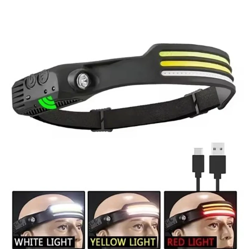 LED sensor headlight, built-in battery, USB charging, flashlight, outdoor, camping, fishing, sensor headlight