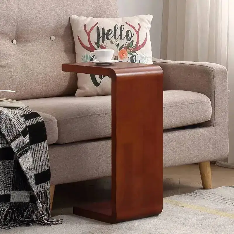 Mesa auxiliar nórdica de madera maciza para café, sofá minimalista moderno, mesa esquinera para apartamento pequeño, mesa para sala de estar, nogal negro WF