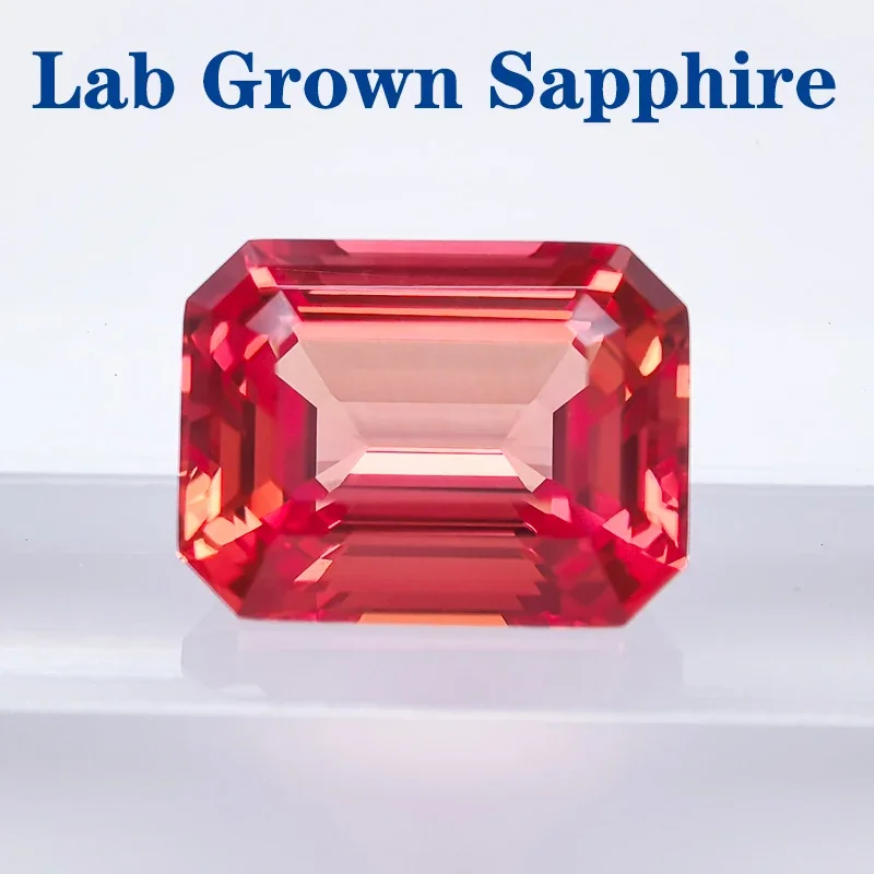 

Lab Grown Sapphire Emerald Cut Sunset Red Color VVS1 Gemstone Charms DIY Jewelry Making Materials Selectable AGL Certificate