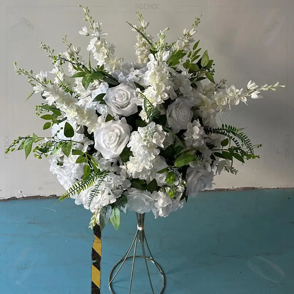 

Customized 60cm Artificial White Rose and Greenery Flower Ball Artificial Flower Centerpieces for Wedding Decoration
