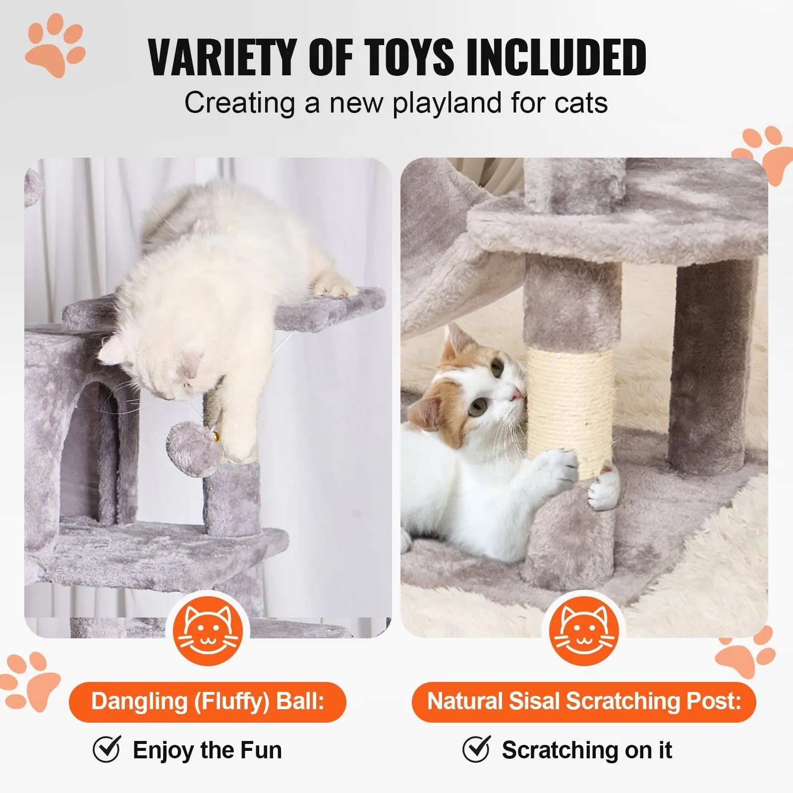 برج قطط متعدد المستويات مقاس 63 بوصة مع أعمدة خدش سيزال كوندوس مخفية جثم علوي وتنجيد ناعم رمادي فاتح