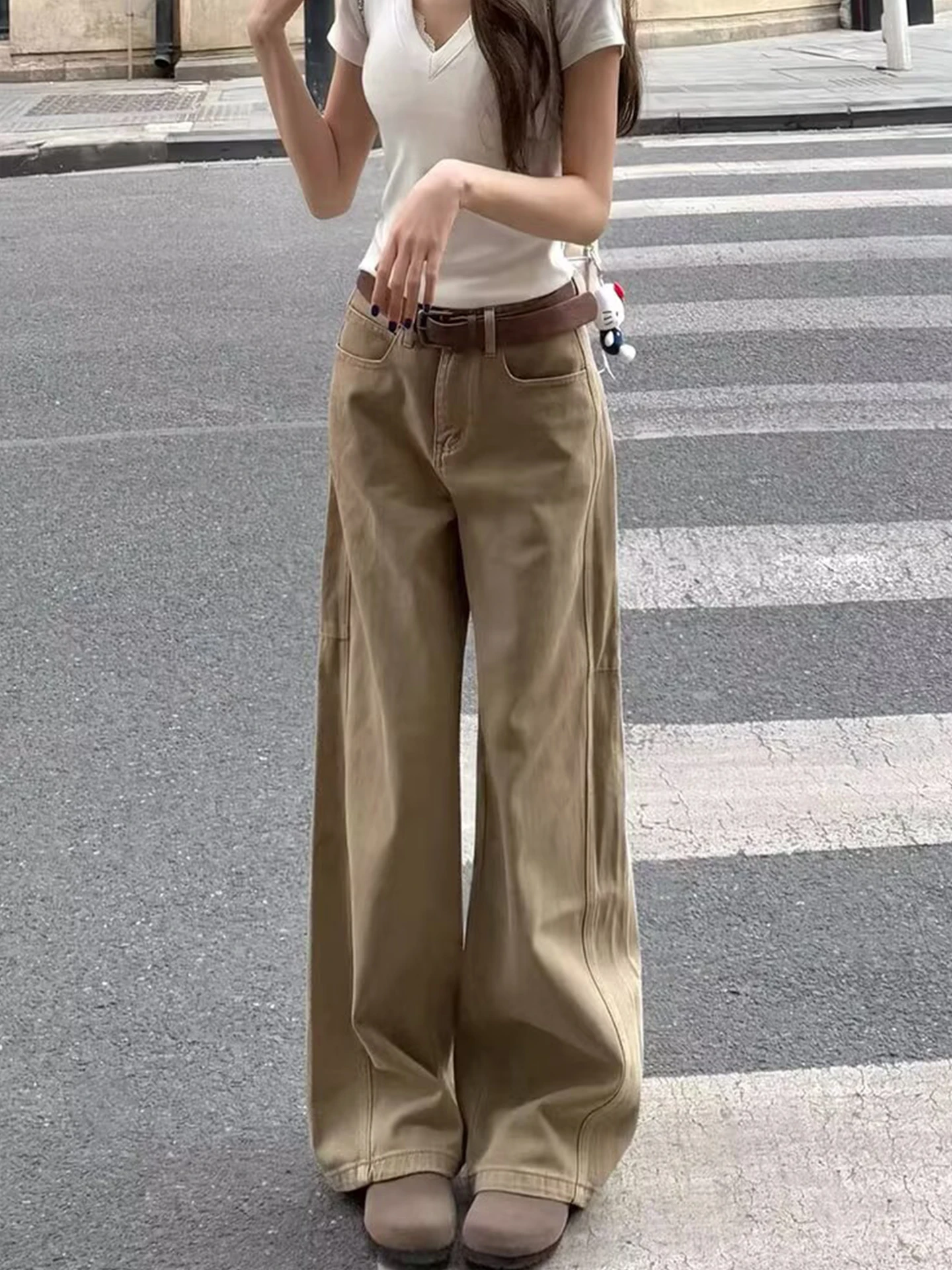 

American Retro Khaki Wide Leg Pants Women's Spring 2026 New plus Size Slim High Waist Jeans Straight Cut Casual Comfortable