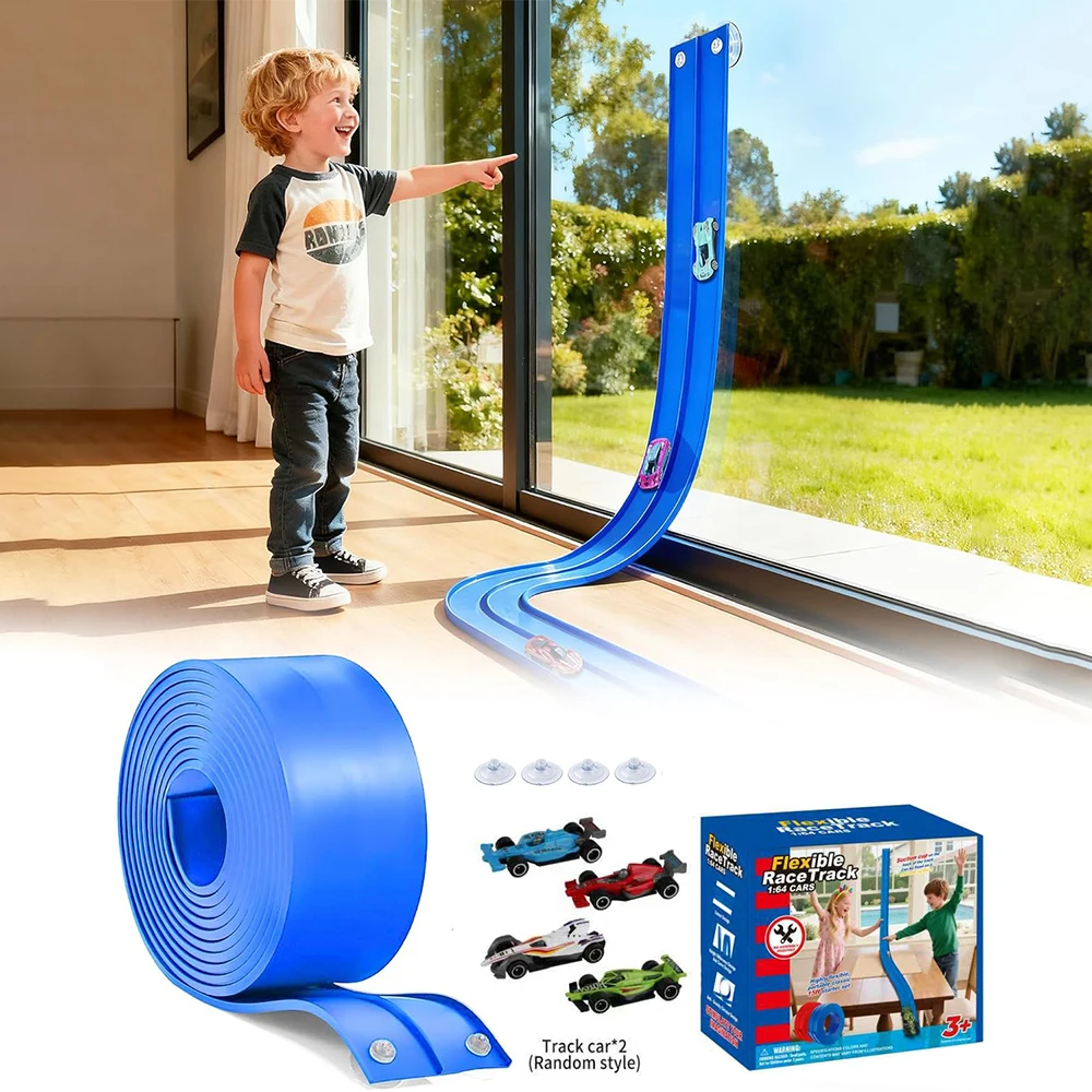 

Flexible Race Track for Kids 15 Ft Rolls Up Car Track with Suction Cups Car Ramp Toys Compatible with Diecast 1/64th Cars Gift