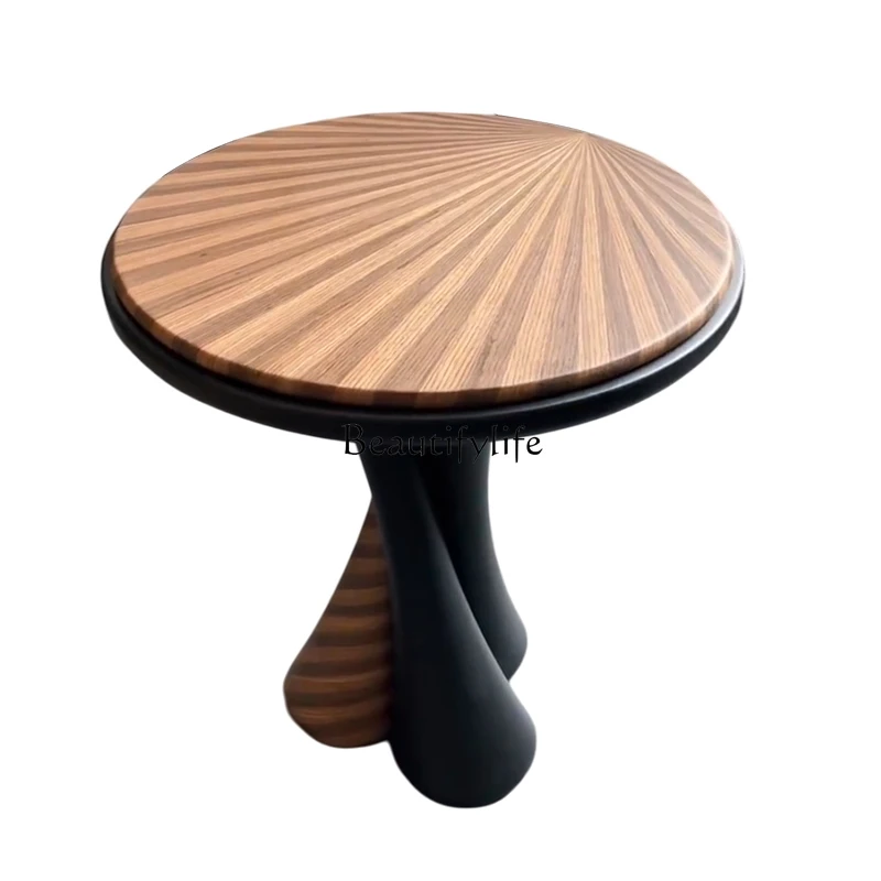 

French solid wood edge few medieval sofa side table living room retro small round table