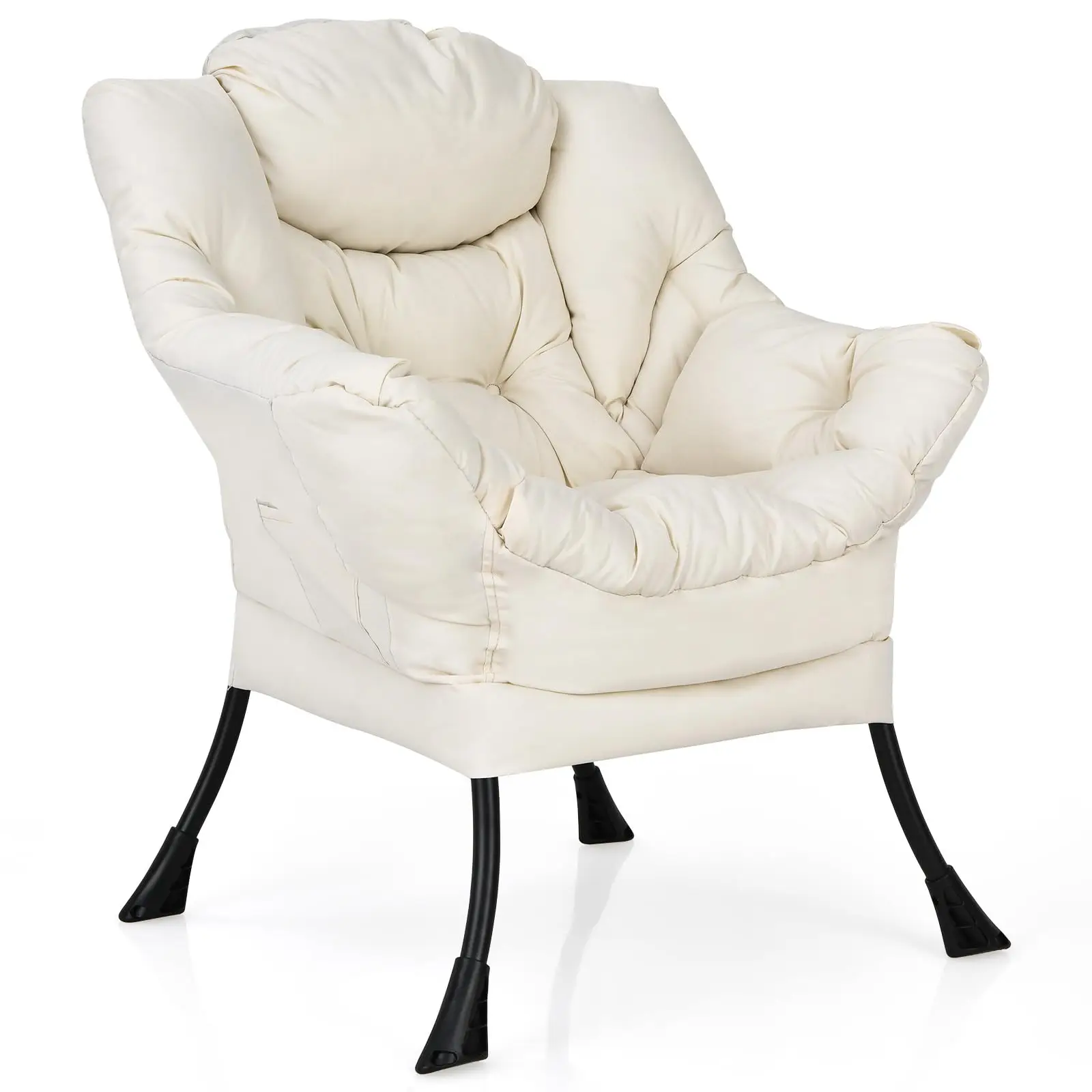 Modern Lazy Chair, Single Sofa Chair w/Side Pocket and Armrests, Soft Upholstered Modern Leisure Chairs, Suitable for