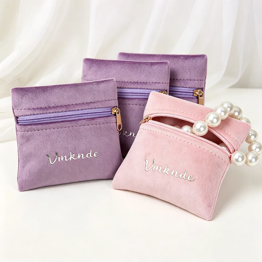 

Velvet Envelope Zipper Gift Bags Jewelry Packaging for Bracelet Bangle Necklace Earrings Storage Fashionable Custom Logo Brand