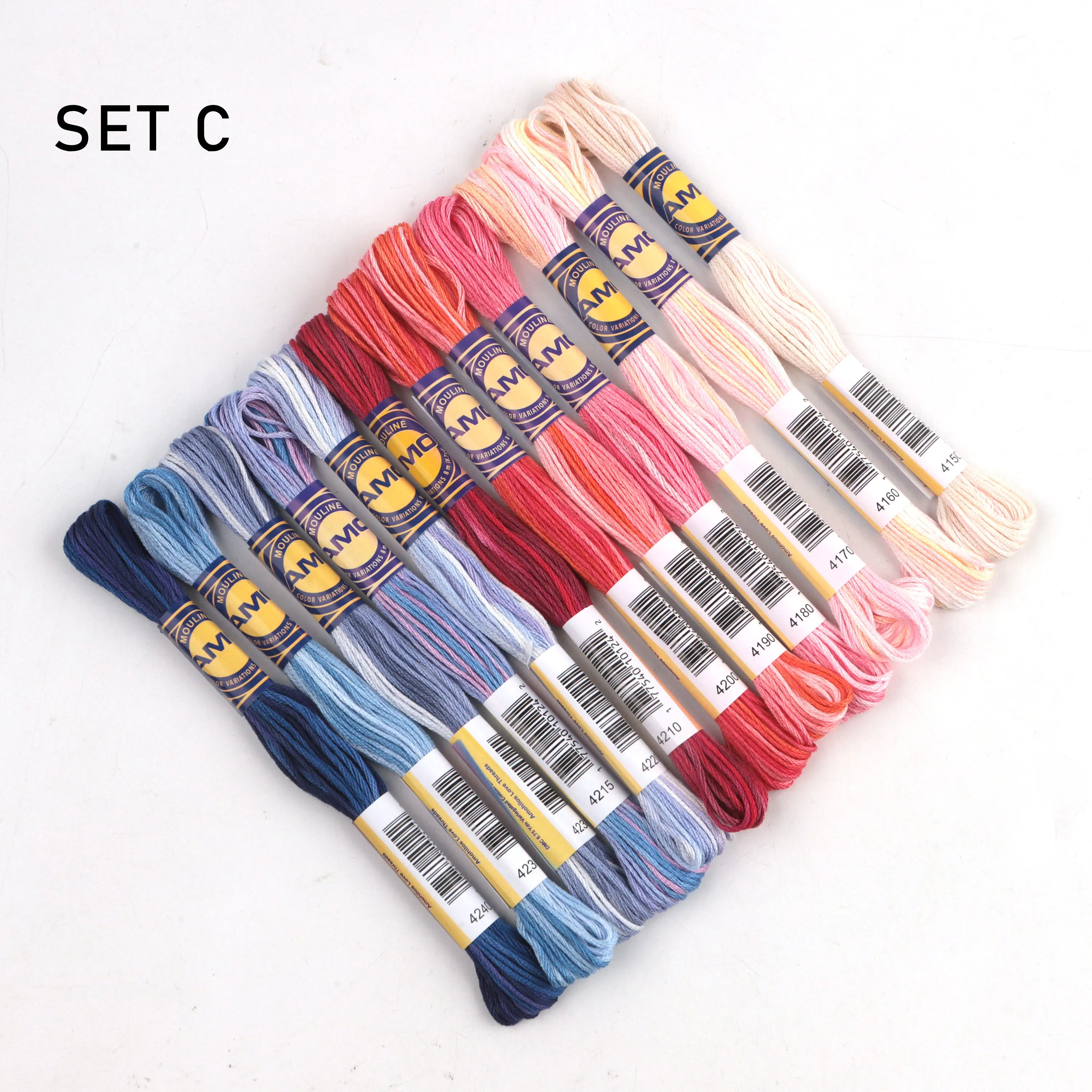 12 Variegated Colors Set Gassed Mercerized Egyptian Cotton Embroidery Floss 8.7 Yards Mouline Variation Cross Stitch Thread