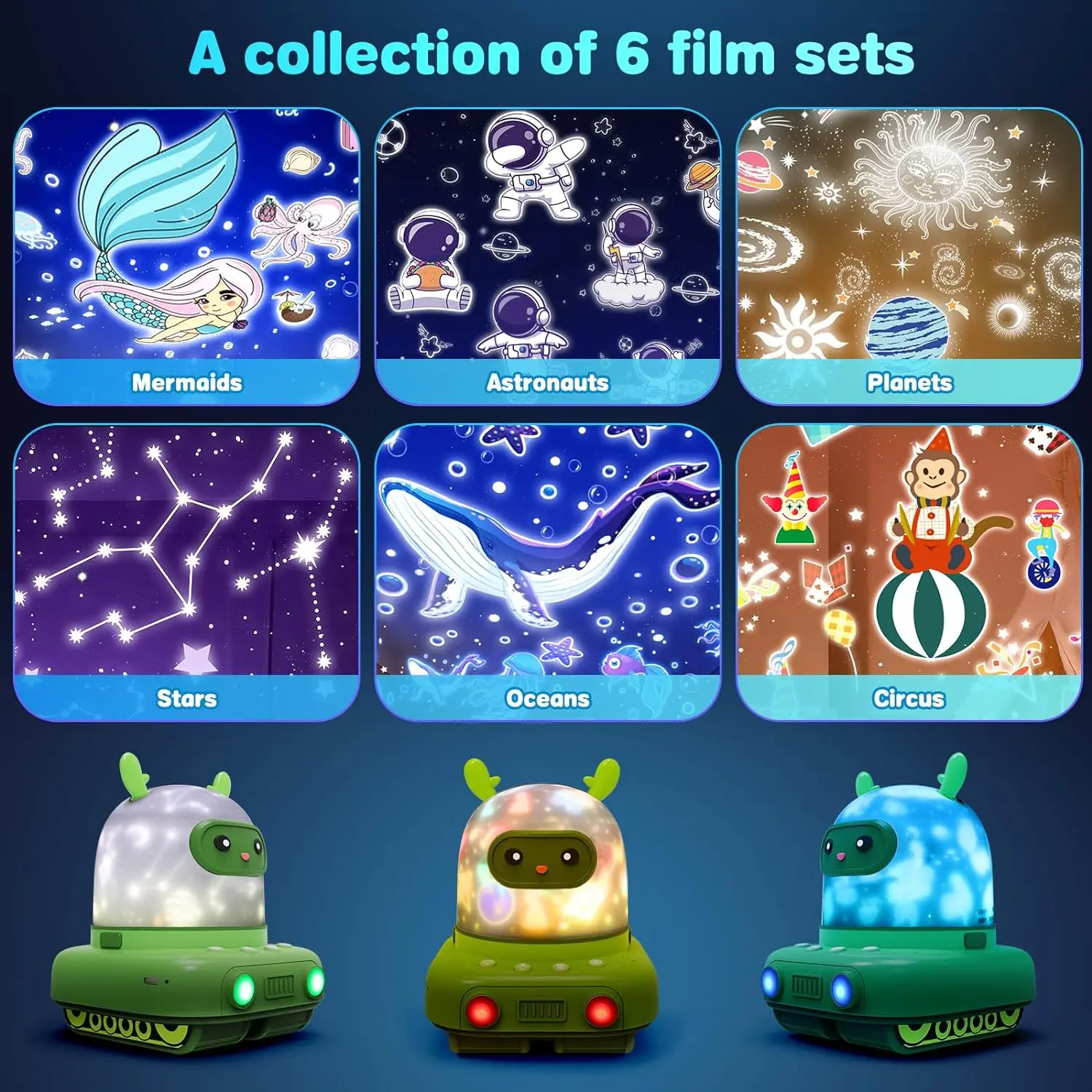 Music Projector Night Light for Kids 3 in 1 Cute Deer Star Projector 6 Films White Noise BT Speaker Kids Room Decor Night Light