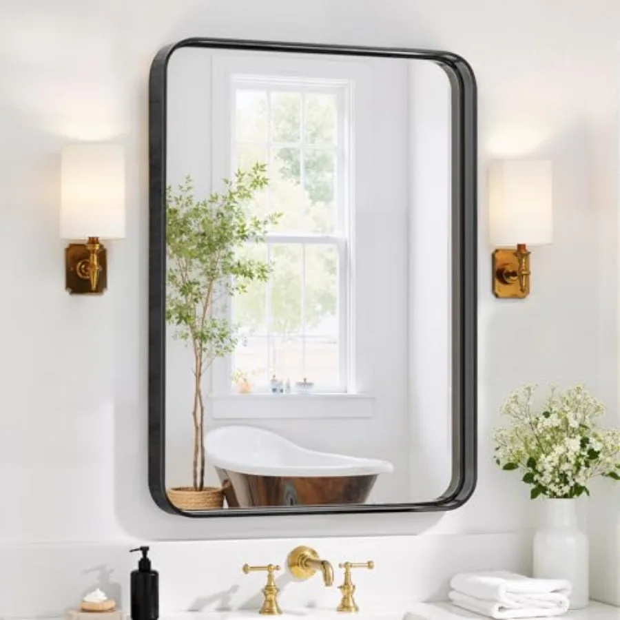 

Bathroom Mirror 30x22 Inch Metal Frame Rectangle Vanity Mirror with ed Corners, Modern Wall Mounted Anti-Rust Mirror for Farmho
