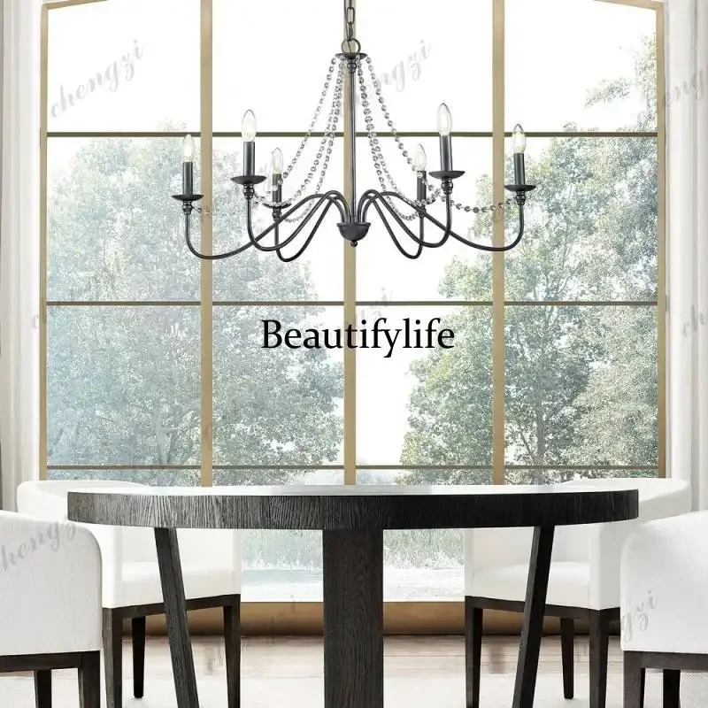 M138 American simple retro wrought iron crystal decorative chandelier French villa living room bedroom hotel clubhouse
