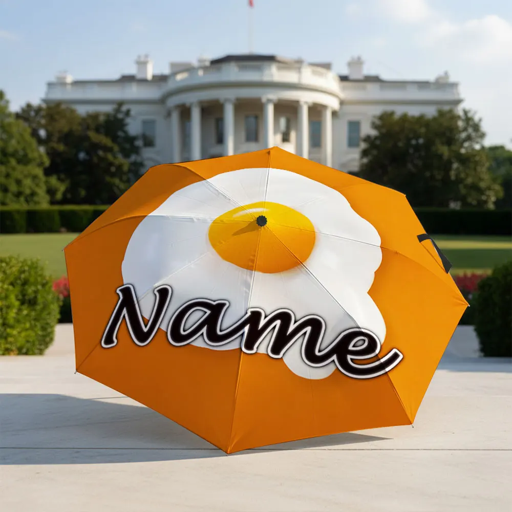 Custom Name Umbrella Fried Egg Sunny‑Side‑Up Simple Food Print Folding Umbrella Compact Portable Travel Parasol