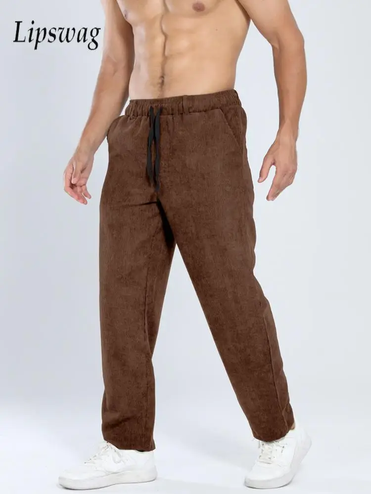 

Spring Autumn Sports Fitness Mens Trousers Vintage Striped Textured Corduroy Pants Streetwear Men Casual Solid Color Trousers