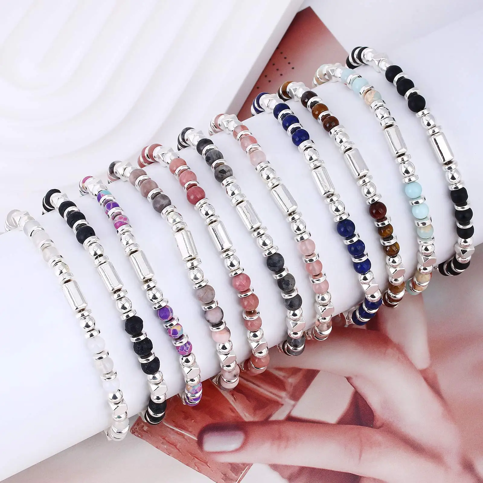 

10PCS Hematite Rectangle Bracelet for Men & Women Beaded Charm Bracelet Handmade Fashion Bangles Wholesale Bracelet Accessories
