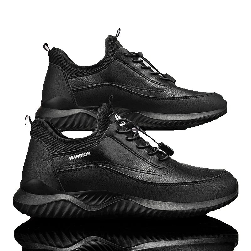 Huili Men's Casual Leather Shoes, 2026 Spring New Trendy Leather Waterproof Sneakers, Black Casual Shoes_vogvips.com