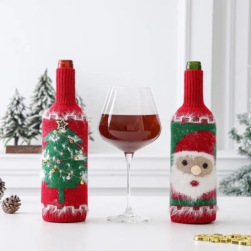 Christmas Wine Bottle Cover Set Santa Snowman Woven Wine Bottle Bags For Christmas Party Dinner Table Decorations New Year Gifts