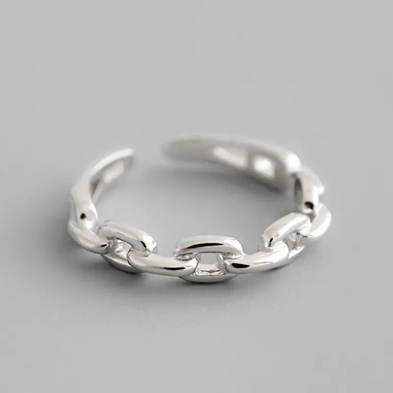 

New Fashion Simple Personality Chain Shaped 925 Sterling Silver Hollow Fine Adjustable Opening Rings R173
