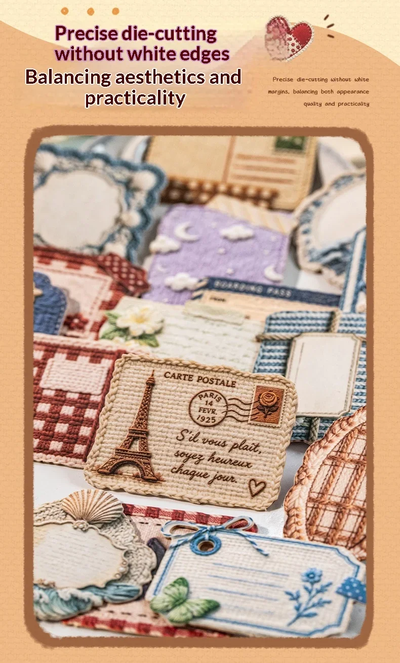 JIANWU Vintage Weave Label Relief Landscape Material Collage Scrapbooking Sticker Creative DIY Journal Stationery