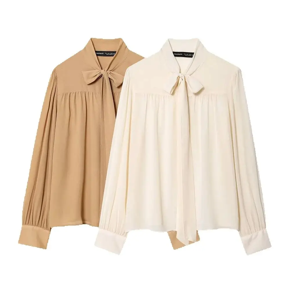 

Осенний новый женский модный повседневный универсальный шифоновый топ с воротником-бабочкой в европейском и американском стиле
